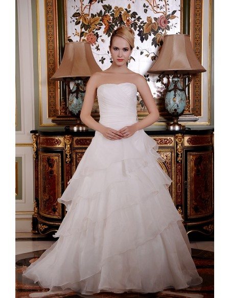 Ball-Gown Strapless Court Train Organza Wedding Dress With Cascading Ruffles