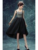 Vintage Black Polka Dot High Low Prom Party Dress For Teens