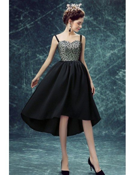 Vintage Black Polka Dot High Low Prom Party Dress For Teens