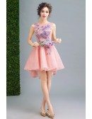Super Cute Pink Short Prom Party Dress With Embroidery Flowers