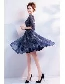 Sparkly Short Navy Blue Homecoming Party Dress With Sleeves