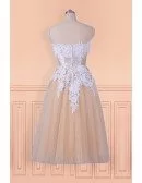 Champagne with White Lace Tea Length Wedding Party Dress Strapless
