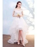Pretty Lace High Low Beach Wedding Dress with Off Shoulder Outdoor Weddings