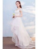 Pretty Lace High Low Beach Wedding Dress with Off Shoulder Outdoor Weddings