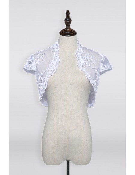 Cap Sleeve Wedding Wrap Wedding Jacket with Lace In White Or Ivory