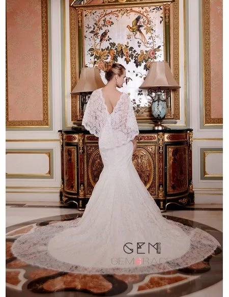 Mermaid Strapless Chapel Train Lace Wedding Dress