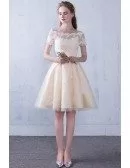 Off Shoulder Lace High Low Champagne Wedding Reception Dress Party Dress
