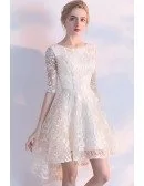 Unique Lace Light Champagne High Low Short Party Dress with Half Sleeves
