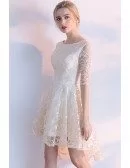 Unique Lace Light Champagne High Low Short Party Dress with Half Sleeves