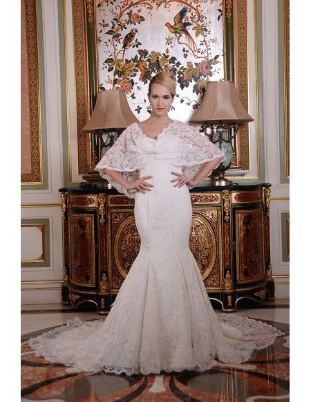 Mermaid Strapless Chapel Train Lace Wedding Dress