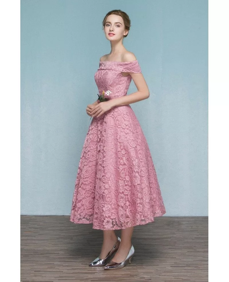 Pink Lace Tea Length Dress