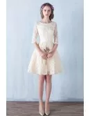 Ivory Lace Aline Short Wedding Party Dress with 3/4 Sleeves