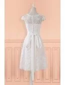 Modest Lace Cap Sleeve Lace Short Wedding Dress For Mature Brides Reception Party
