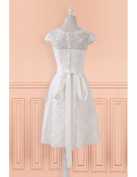 Modest Lace Cap Sleeve Lace Short Wedding Dress For Mature Brides ...