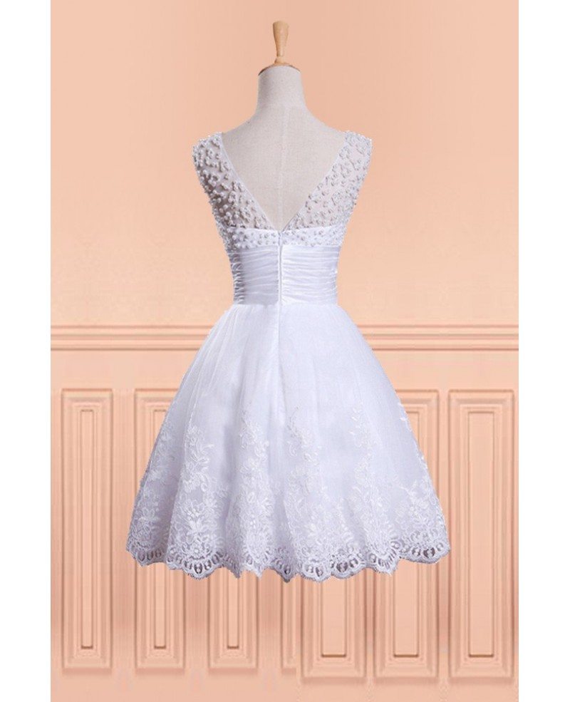 Vintage Chic Beaded Pearls Fun Short Wedding Dress with Beading Round ...