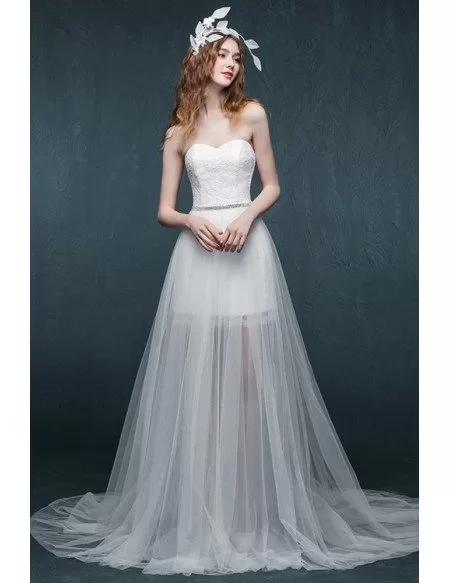 Simple Chic See-through Tulle Sweetheart Wedding Dress Detachable Style