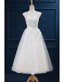 Modest Aline Lace Tea Length Tulle Wedding Dress with Cap Sleeves