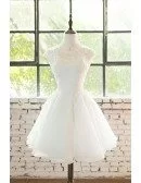 Cute Short Lace Cap Sleeve Short Wedding Dress Lace Tulle