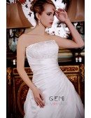 Ball-Gown Strapless Chapel Train Satin Tulle Wedding Dress With Beading Appliques Lace