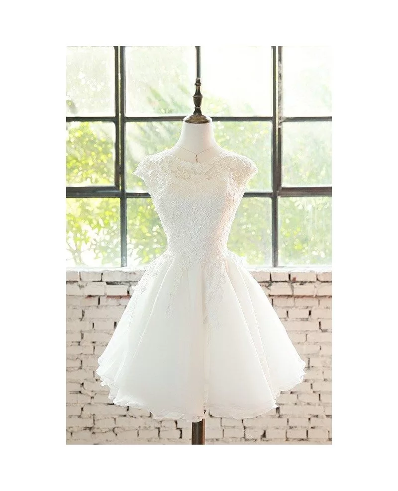 Cute Short Lace Cap Sleeve Short Wedding Dress Lace Tulle #E9816 ...