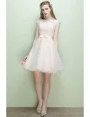 Pretty Champagne Cap Sleeve Short Party Dress Reception Dress with Lace