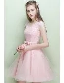 Pretty Champagne Cap Sleeve Short Party Dress Reception Dress with Lace