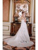 Ball-Gown Strapless Chapel Train Satin Tulle Wedding Dress With Beading Appliques Lace