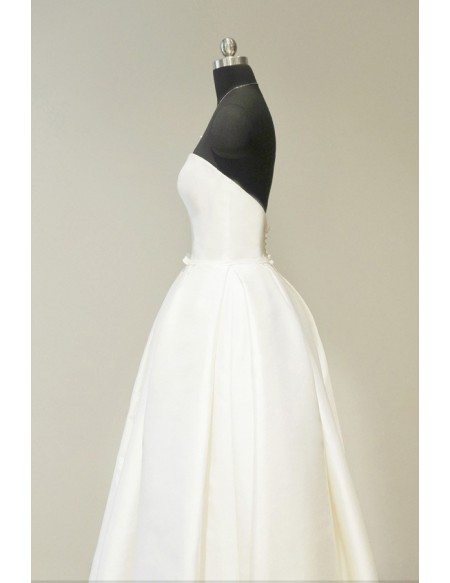 Vintage 70s Ivory Satin Sweetheart Tea Length Wedding Dress For Chic