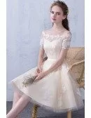 Lace Off Shoulder Short Homecoming Party Dress with Short Sleeves