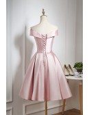 Gorgeous Pearl Pink Off Shoulder Knee Length Party Dress with Ruffle