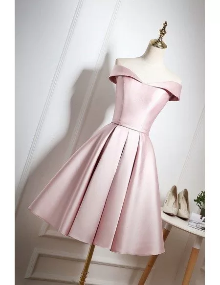 Gorgeous Pearl Pink Off Shoulder Knee Length Party Dress with Ruffle