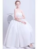 Vintage Chic Satin Tea Length Ballgown Wedding Dress with Pocket Simple Style