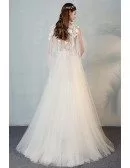 Fairy Butterflies Aline Long Tulle Wedding Dress with Puffy Sleeves For Summer