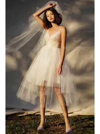 Simple Chic Tutu Tiered Tulle Short Tea Length Wedding Dress with Straps