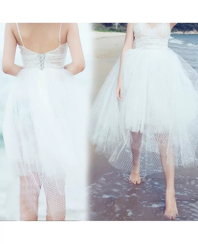 Strapless Tulle Short Wedding Dresses Tutu Lace Reception Style #OP4169  $112.1 