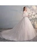 Peachy Ballgown Princess Wedding Dress Tulle with Straps Beaded Flowers