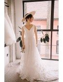 V-neck Tulle Lace Train Beach Wedding Dress For 2018 Summer