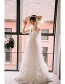 V-neck Tulle Lace Train Beach Wedding Dress For 2018 Summer