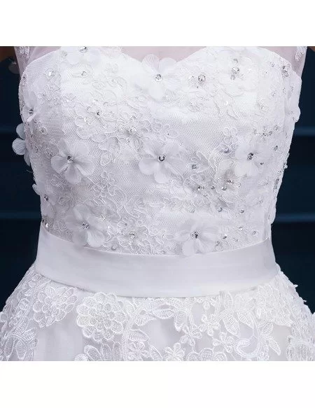 Modest Lace Cap Sleeve Tea Length Wedding Dress Wedding Reception Dress