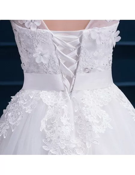 Modest Lace Cap Sleeve Tea Length Wedding Dress Wedding Reception Dress