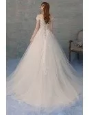 Pretty Ballgown Tulle Wedding Dress with Lace And Off Shoulder Long Train