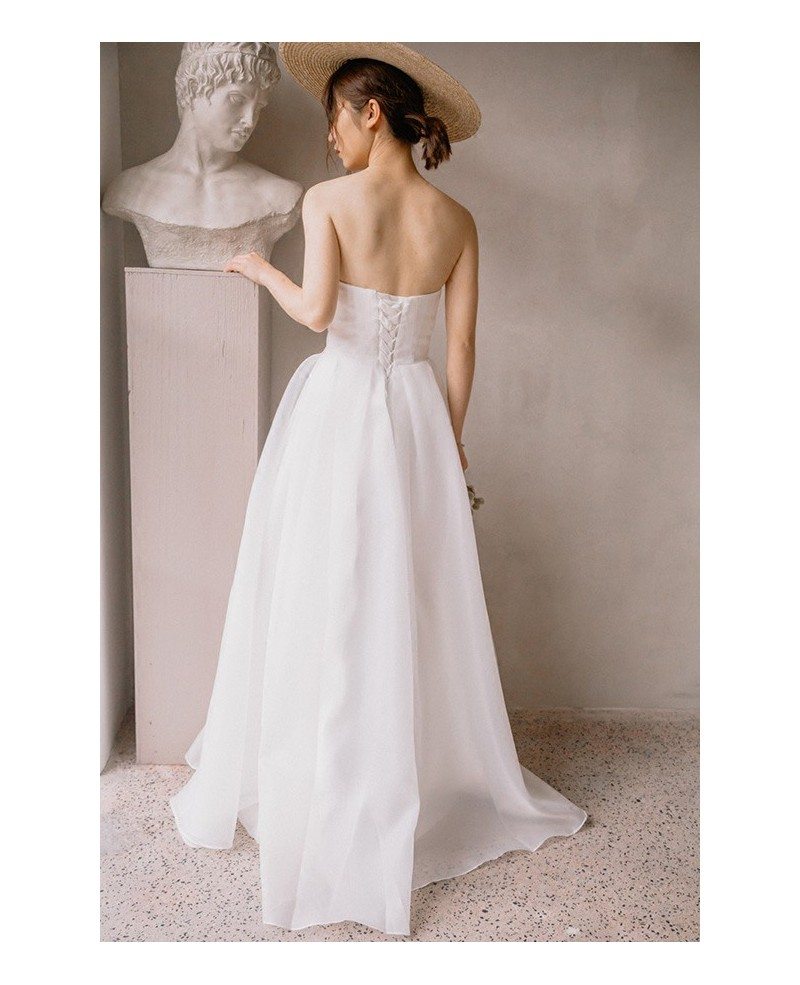 Simple Chic Strapless White Beach Wedding Dress Outdoor