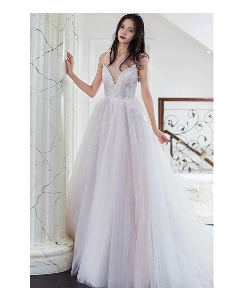 Fairy Princess Vneck Long Tulle Colored Wedding Dress