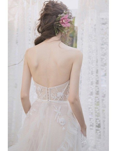 Peachy Sweetheart Empire Corset Wedding Dress with Tiered Tulle Low Back