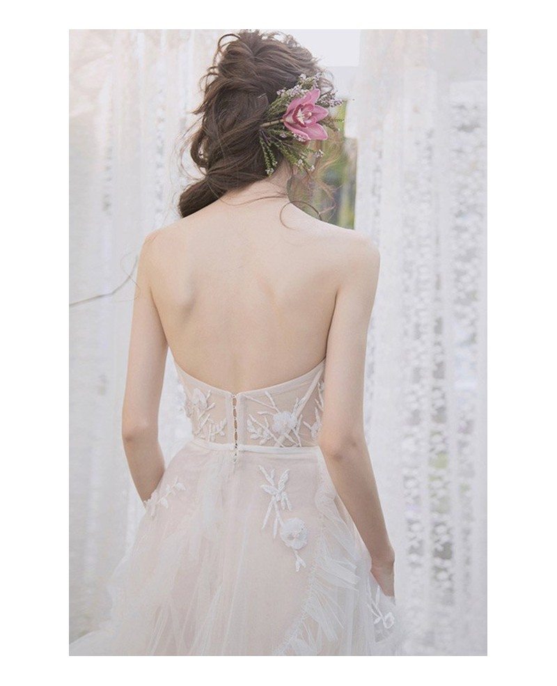 Peachy Sweetheart Empire Corset Wedding Dress With Tiered Tulle Low Back E8924 GemGrace