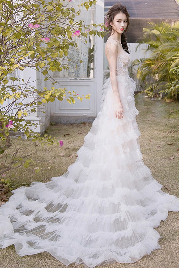 164.99] Peachy Sweetheart Empire Corset Wedding Dress with Tiered Tulle Low  Back #E8924 - GemGrace.com