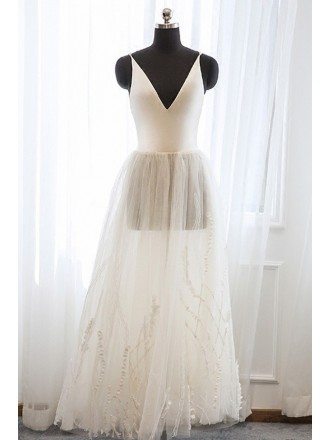 Vintage Tea Length Tulle Wedding Dress with Unique Lace For Destination Weddings