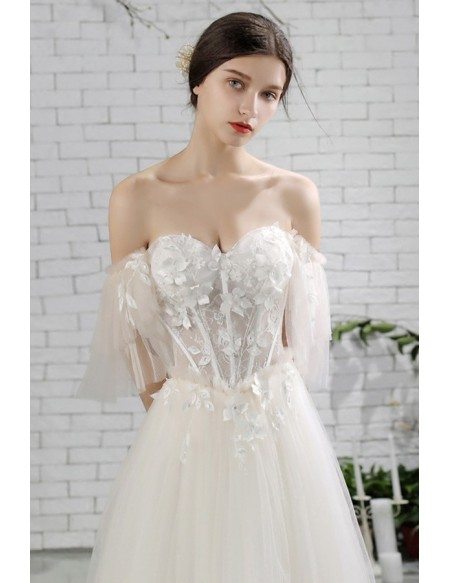 Charming Off Shoulder Sleeves Flowy Beach Wedding Dress Bohemian Style
