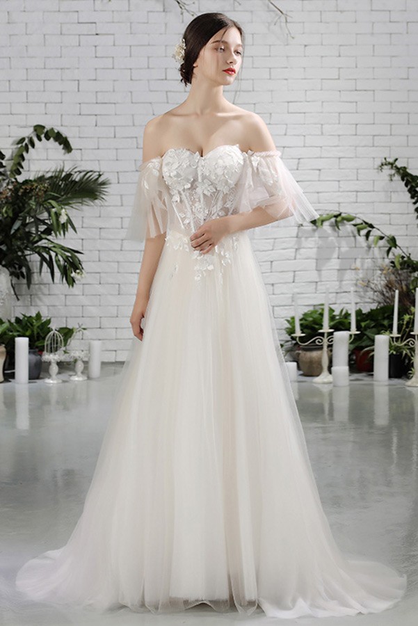 Charming Off Shoulder Sleeves Flowy 