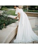Simple Flowy Chiffon Off Shoulder Sleeve Summer Wedding Dress Long Elegant